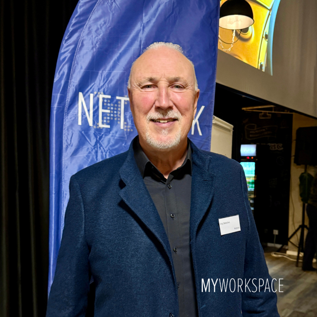 Jörg Bakschas, Workspace-Specialist und Speaker auf den NE(X)TWORK Events 2024 von MYWORKSPACE by Lyreco, empfiehlt drei Bausteine, wie Hybrid Work gelingt.