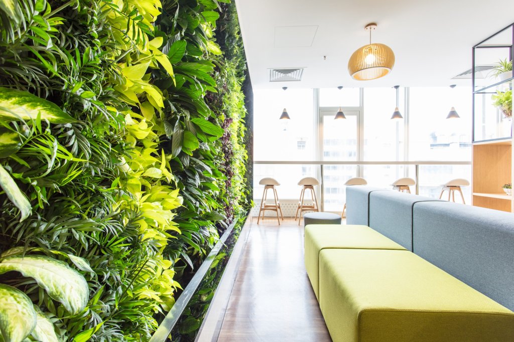 Biophilic Design bringt natürliche Elemente, wie Pflanzen, natürliches Licht und Materialien, ins Büro und steigert somit Wohlbefinden und Leistung von Mitarbeitenden.